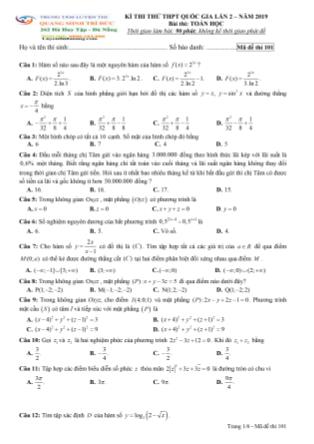 Đề thi khảo sát Trung học phổ thông quốc gia Lần 3 môn Toán Lớp 12 - Đề số 2 - Năm học 2018-2019