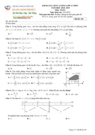 Đề thi khảo sát Trung học phổ thông quốc gia Lần 3 môn Toán Lớp 12 - Đề số 1 - Năm học 2018-2019