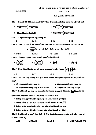 Đề thi minh học kì thi Trung học phổ thông quốc gia môn Toán Lớp 12 - Đề số 99 - Sở Giáo dục và đào tạo Hà Tĩnh