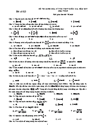 Đề thi minh học kì thi Trung học phổ thông quốc gia môn Toán - Đề số 13 (Kèm đáp án)
