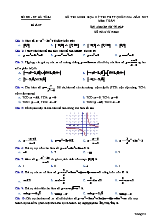 Đề thi minh học kì thi Trung học phổ thông quốc gia môn Toán Lớp 12 - Đề số 7 - Sở Giáo dục và đào tạo Hà Tĩnh