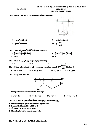 Đề thi minh học kì thi Trung học phổ thông quốc gia môn Toán - Đề số 28 (Kèm đáp án)