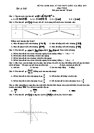 Đề thi minh học kì thi Trung học phổ thông quốc gia môn Toán - Đề số 49 (Kèm đáp án)
