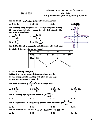 Đề thi minh học kì thi Trung học phổ thông quốc gia môn Toán - Đề số 25 (Kèm đáp án)