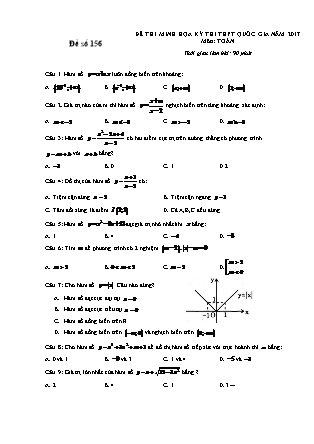 Đề thi minh học kì thi Trung học phổ thông quốc gia môn Toán Lớp 12 - Đề số 156 (Kèm đáp án)