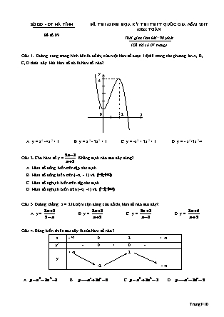 Đề thi minh học kì thi Trung học phổ thông quốc gia môn Toán Lớp 12 - Đề số 9 - Sở Giáo dục và đào tạo Hà Tĩnh