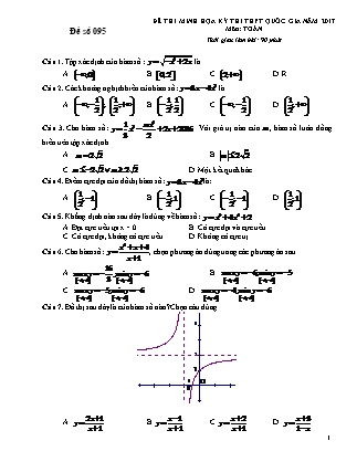 Đề thi minh học kì thi Trung học phổ thông quốc gia môn Toán Lớp 12 - Đề số 95 - Sở Giáo dục và đào tạo Hà Tĩnh
