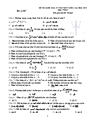 Đề thi minh học kì thi Trung học phổ thông quốc gia môn Toán Lớp 12 - Đề số 67 (Kèm đáp án)