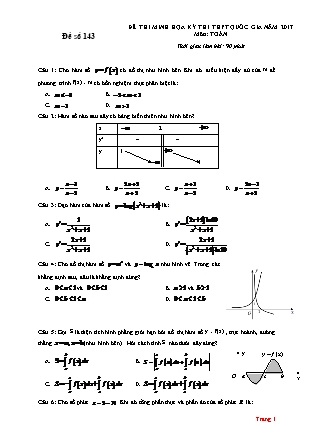 Đề thi minh học kì thi Trung học phổ thông quốc gia môn Toán Lớp 12 - Đề số 143 (Kèm đáp án)