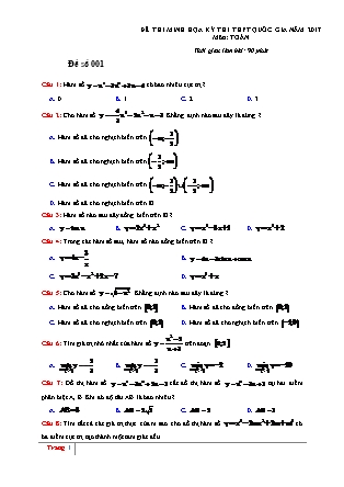 Đề thi minh học kì thi Trung học phổ thông quốc gia môn Toán học - Đề số 1 (Kèm đáp án)