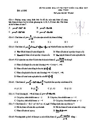 Đề thi minh học kì thi Trung học phổ thông quốc gia môn Toán Lớp 12 - Đề số 96 - Sở Giáo dục và đào tạo Hà Tĩnh