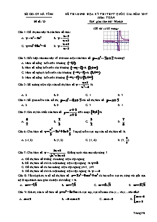 Đề thi minh học kì thi Trung học phổ thông quốc gia môn Toán Lớp 12 - Đề số 20 - Sở Giáo dục và đào tạo Hà Tĩnh