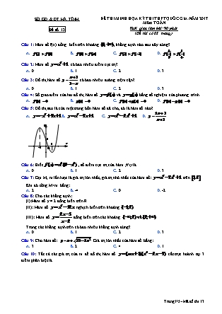 Đề thi minh học kì thi Trung học phổ thông quốc gia môn Toán Lớp 12 - Đề số 13 - Sở Giáo dục và đào tạo Hà Tĩnh