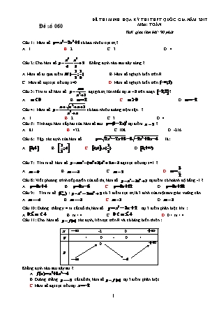 Đề thi minh học kì thi Trung học phổ thông quốc gia môn Toán Lớp 12 - Đề số 60 (Kèm đáp án)