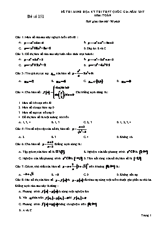 Đề thi minh học kì thi Trung học phổ thông quốc gia môn Toán Lớp 12 - Đề số 151 (Kèm đáp án)