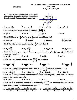 Đề thi minh học kì thi Trung học phổ thông quốc gia môn Toán Lớp 12 - Đề số 85 - Sở Giáo dục và đào tạo Hà Tĩnh