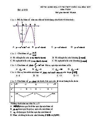 Đề thi minh học kì thi Trung học phổ thông quốc gia môn Toán Lớp 12 - Đề số 58 (Kèm đáp án)