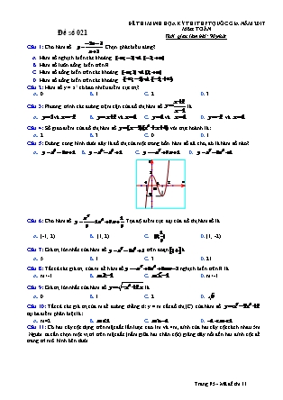 Đề thi minh học kì thi Trung học phổ thông quốc gia môn Toán - Đề số 21 (Kèm đáp án)