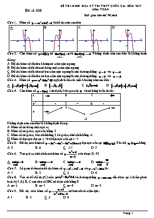 Đề thi minh học kì thi Trung học phổ thông quốc gia môn Toán - Đề số 36 (Kèm đáp án)