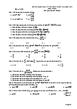 Đề thi minh học kì thi Trung học phổ thông quốc gia môn Toán - Đề số 30 (Kèm đáp án)
