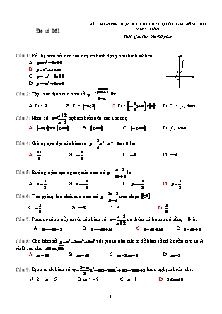 Đề thi minh học kì thi Trung học phổ thông quốc gia môn Toán Lớp 12 - Đề số 61 (Kèm đáp án)