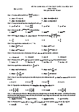 Đề thi minh học kì thi Trung học phổ thông quốc gia môn Toán Lớp 12 - Đề số 51 (Kèm đáp án)