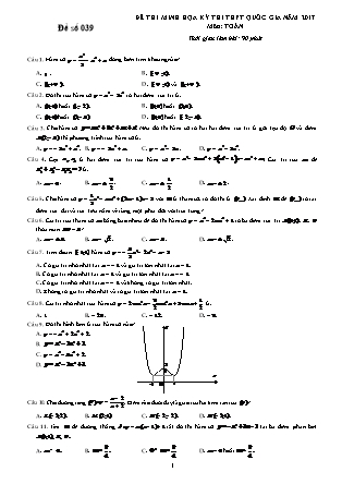 Đề thi minh học kì thi Trung học phổ thông quốc gia môn Toán - Đề số 39 (Kèm đáp án)