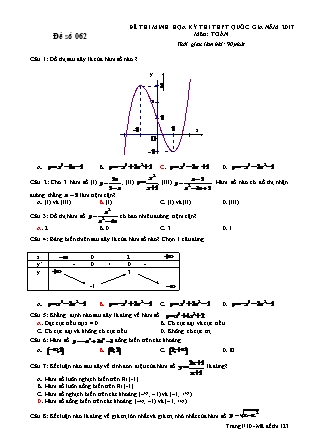 Đề thi minh học kì thi Trung học phổ thông quốc gia môn Toán Lớp 12 - Đề số 62 (Kèm đáp án)
