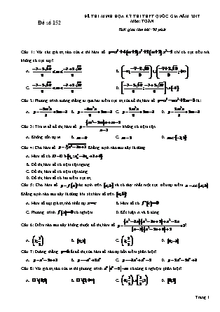 Đề thi minh học kì thi Trung học phổ thông quốc gia môn Toán Lớp 12 - Đề số 152 (Kèm đáp án)