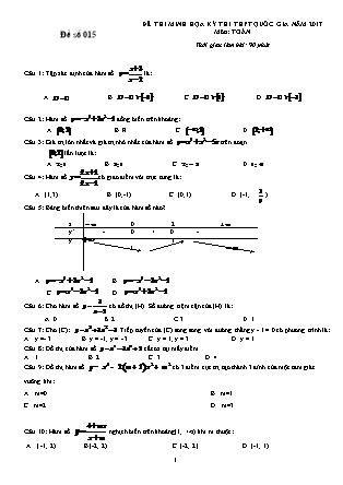 Đề thi minh học kì thi Trung học phổ thông quốc gia môn Toán - Đề số 15 (Kèm đáp án)