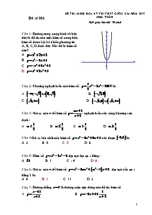 Đề thi minh học kì thi Trung học phổ thông quốc gia môn Toán Lớp 12 - Đề số 64 (Kèm đáp án)