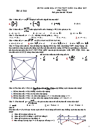 Đề thi minh học kì thi Trung học phổ thông quốc gia môn Toán - Đề số 44 (Kèm đáp án)