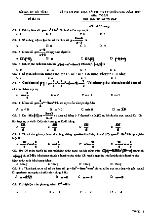 Đề thi minh học kì thi Trung học phổ thông quốc gia môn Toán Lớp 12 - Đề số 16 - Sở Giáo dục và đào tạo Hà Tĩnh
