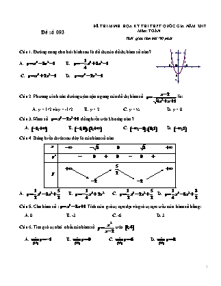 Đề thi minh học kì thi Trung học phổ thông quốc gia môn Toán Lớp 12 - Đề số 93 - Sở Giáo dục và đào tạo Hà Tĩnh