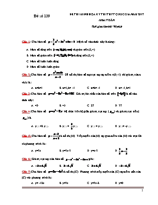 Đề thi minh học kì thi Trung học phổ thông quốc gia môn Toán Lớp 12 - Đề số 139 (Kèm đáp án)