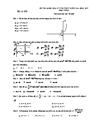 Đề thi minh học kì thi Trung học phổ thông quốc gia môn Toán - Đề số 38 (Kèm đáp án)