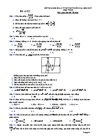 Đề thi minh học kì thi Trung học phổ thông quốc gia môn Toán - Đề số 22 (Kèm đáp án)