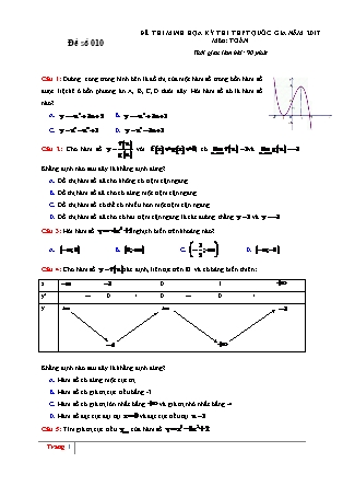 Đề thi minh học kì thi Trung học phổ thông quốc gia môn Toán - Đề số 10 (Kèm đáp án)