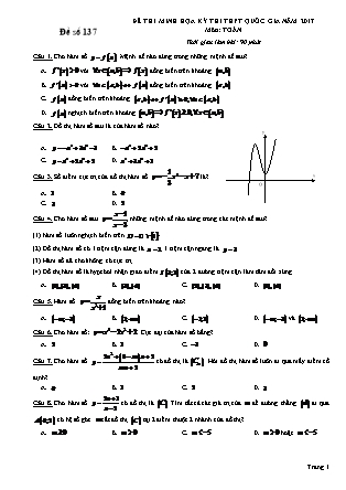 Đề thi minh học kì thi Trung học phổ thông quốc gia môn Toán Lớp 12 - Đề số 137 (Kèm đáp án)