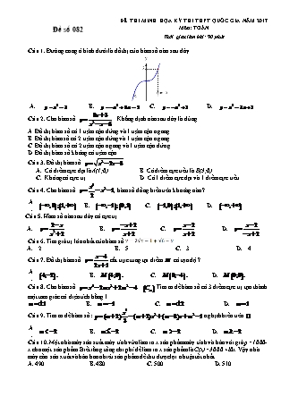 Đề thi minh học kì thi Trung học phổ thông quốc gia môn Toán Lớp 12 - Đề số 82 - Sở Giáo dục và đào tạo Hà Tĩnh