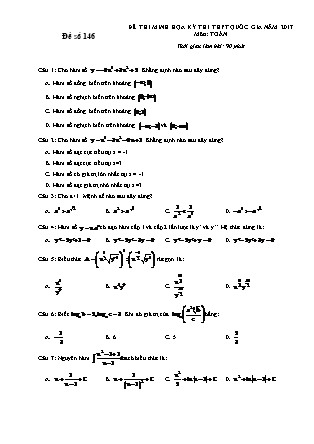 Đề thi minh học kì thi Trung học phổ thông quốc gia môn Toán Lớp 12 - Đề số 146 (Kèm đáp án)