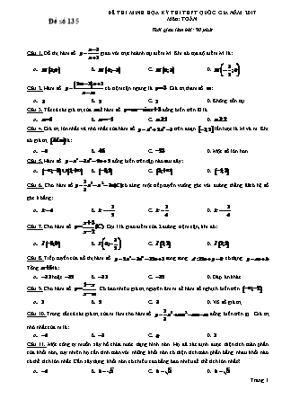 Đề thi minh học kì thi Trung học phổ thông quốc gia môn Toán Lớp 12 - Đề số 135 (Kèm đáp án)