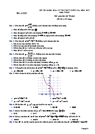 Đề thi minh học kì thi Trung học phổ thông quốc gia môn Toán - Đề số 16 (Kèm đáp án)