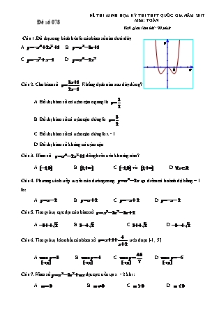 Đề thi minh học kì thi Trung học phổ thông quốc gia môn Toán Lớp 12 - Đề số 78 - Sở Giáo dục và đào tạo Hà Tĩnh