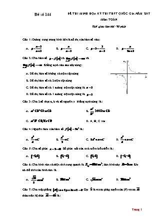 Đề thi minh học kì thi Trung học phổ thông quốc gia môn Toán Lớp 12 - Đề số 144 (Kèm đáp án)