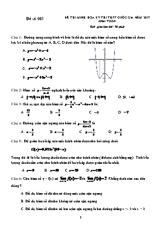 Đề thi minh học kì thi Trung học phổ thông quốc gia môn Toán Lớp 12 - Đề số 65 (Kèm đáp án)