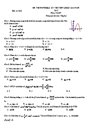 Đề thi minh học kì thi Trung học phổ thông quốc gia môn Toán - Đề số 33 (Kèm đáp án)