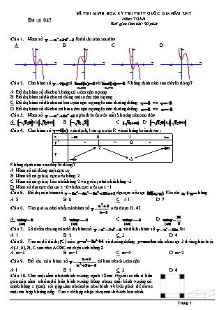 Đề thi minh học kì thi Trung học phổ thông quốc gia môn Toán - Đề số 42 (Kèm đáp án)