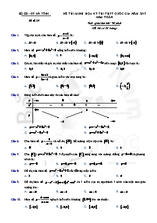 Đề thi minh học kì thi Trung học phổ thông quốc gia môn Toán Lớp 12 - Đề số 5 - Sở Giáo dục và đào tạo Hà Tĩnh