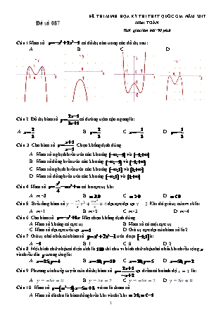 Đề thi minh học kì thi Trung học phổ thông quốc gia môn Toán Lớp 12 - Đề số 87 - Sở Giáo dục và đào tạo Hà Tĩnh